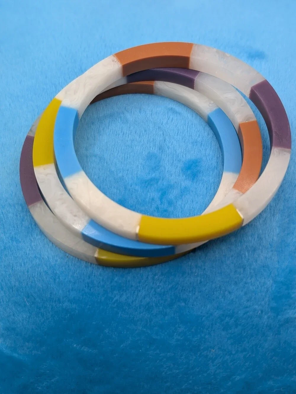 Plunder Colorblock Resin Bangle Trio in Yellow, Blue, Purple, Orange, Cream